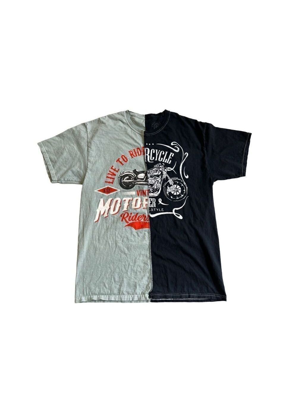 Trust The Universe Graphic Moto Split Black Teal Motorcycle T-shirt size M